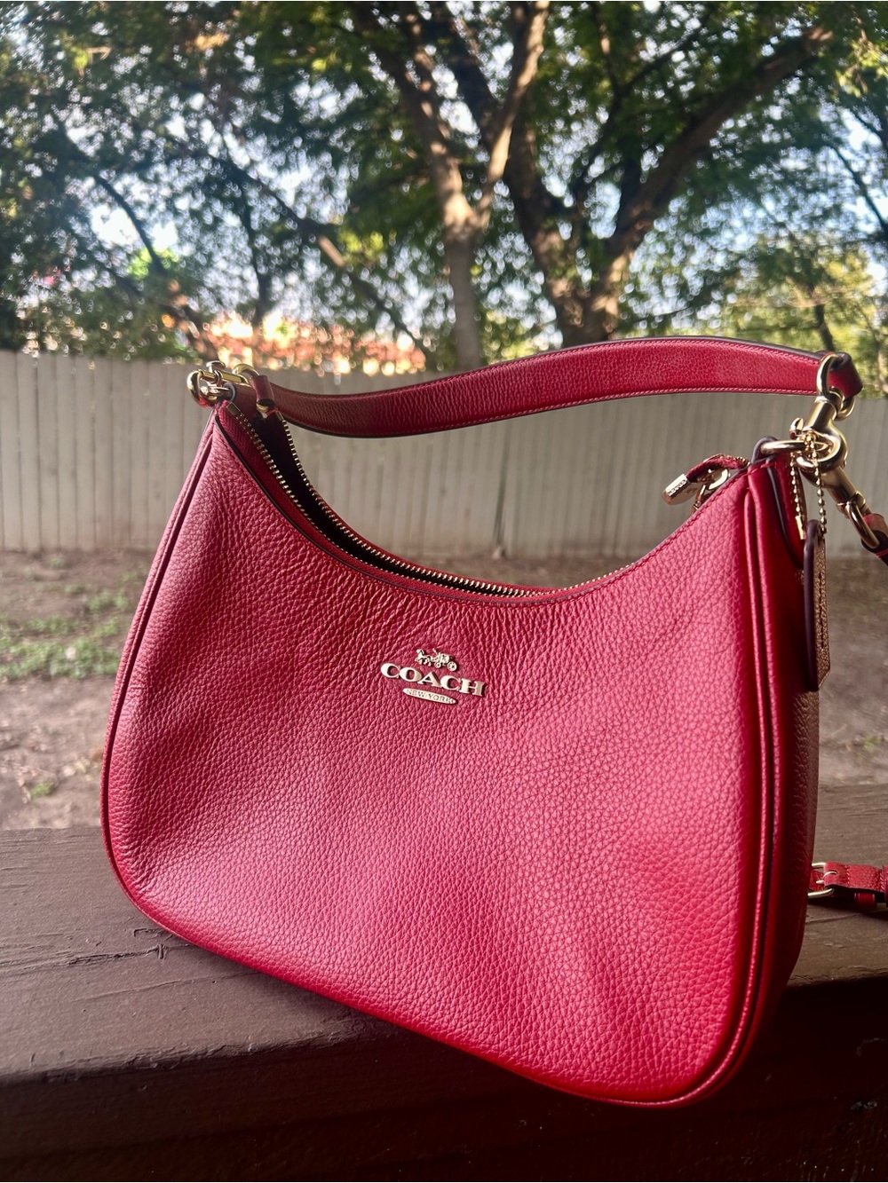 COACH Pebble Leather Shoulder Bag in Red